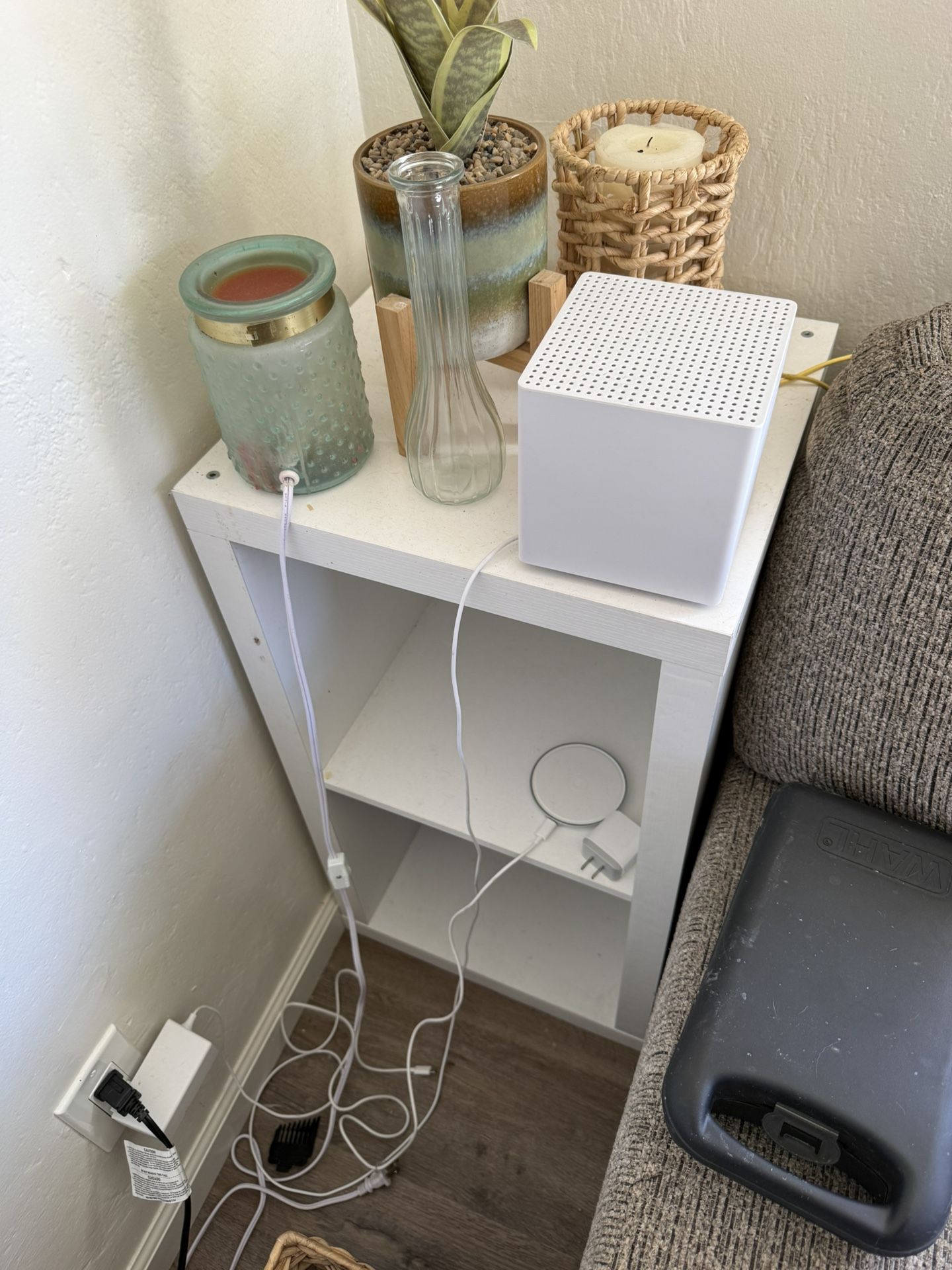 Side Table White And Side Table Brown With 2 Drawers, Desk Lamp With Plug Ins, Painting And Desk ( Price Listed For All, Bio For Separately)