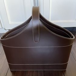 Crate and Barrel brown leather classic magazine tote holder