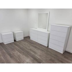 Chest,Dresser-Whit-Mirror and 2-Nightstands-Cómoda Con Espejo ,Gavetero Y 2 mesitas de noche