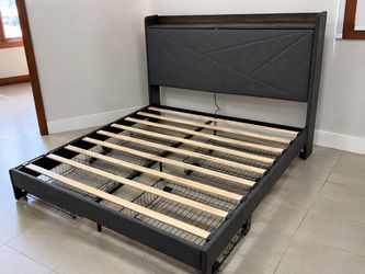 Queen Size Upholstered Bed Frame with Storage – $180