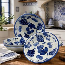 Vintage Stoviglieria Italy Blue Stoneware 5 Pc Pasta/Salad Bowl Serving Set