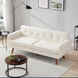 78" W Linen Sofa Couch, Mid Century Modern Decor Loveseat Couches for Living Room, Button Tufted Upholstered Small Couch for Bedroom, Solid, and Easy 