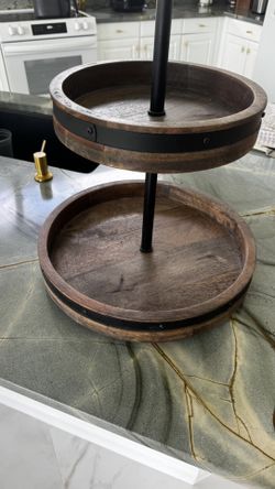Rustic Rotating Two-Tier Serving Rack Stand