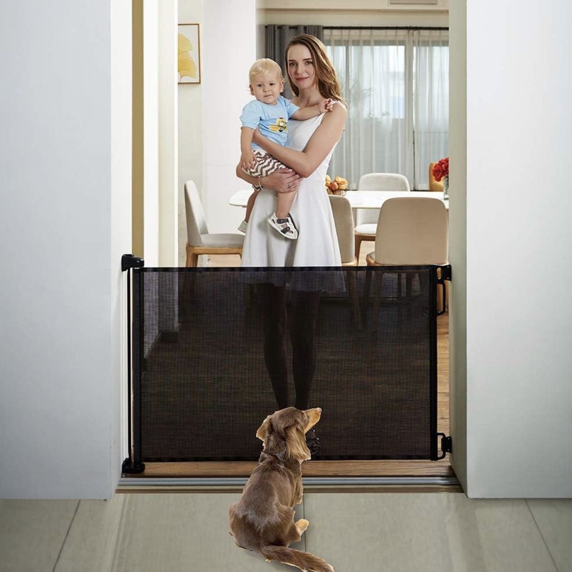 EasyBaby Retractable Baby Gate, 33" Tall, Extends up to 55'' Wide, Black
