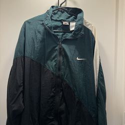 Vintage 90s Green Nike Big Swoosh Logo Color Block Zip Up Windbreaker Jacket