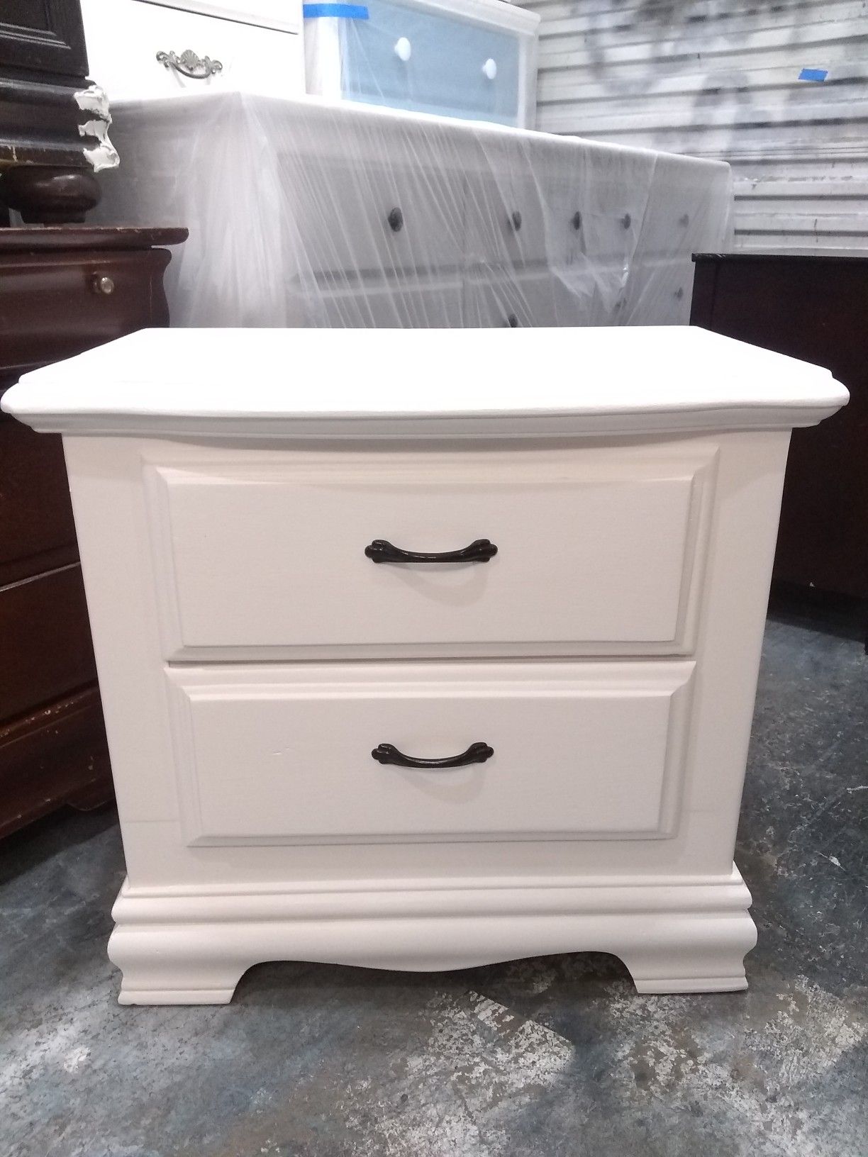 Refurbished Solid Wood 2 Drawer Nightstand