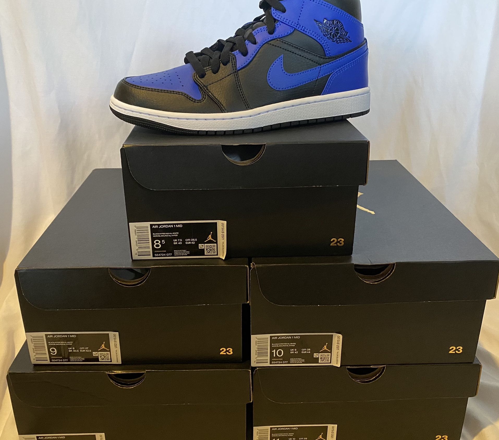 DS Royal Jordan 1 Mids Sizes 8.5, 9, 10, 11, 12