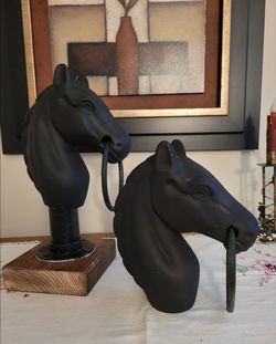 Antique cast iron horse head hitching post