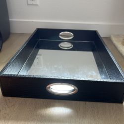 Mirror Leather Rectangle Tray in black