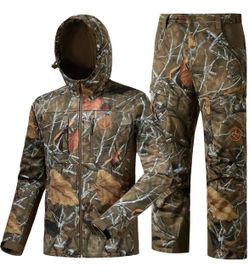 BASSDASH (size L) Men’s Insulated Hunting Hoodie Jacket and Pants Suit Softshell Camo Quiet Water Resistant Fleece-Lined Warm Coat  The color/pattern 