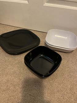 Black and White Plastic Plates and Bowls Set
