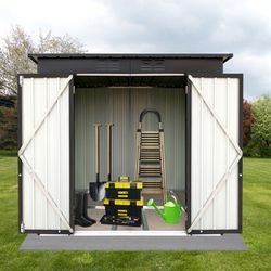6 Ft. X 4 Ft. Black / White Outdoor Metal Garden Shed / Tool Storage [NEW IN BOX] **Retails for $408 ^Assembly Required^ 