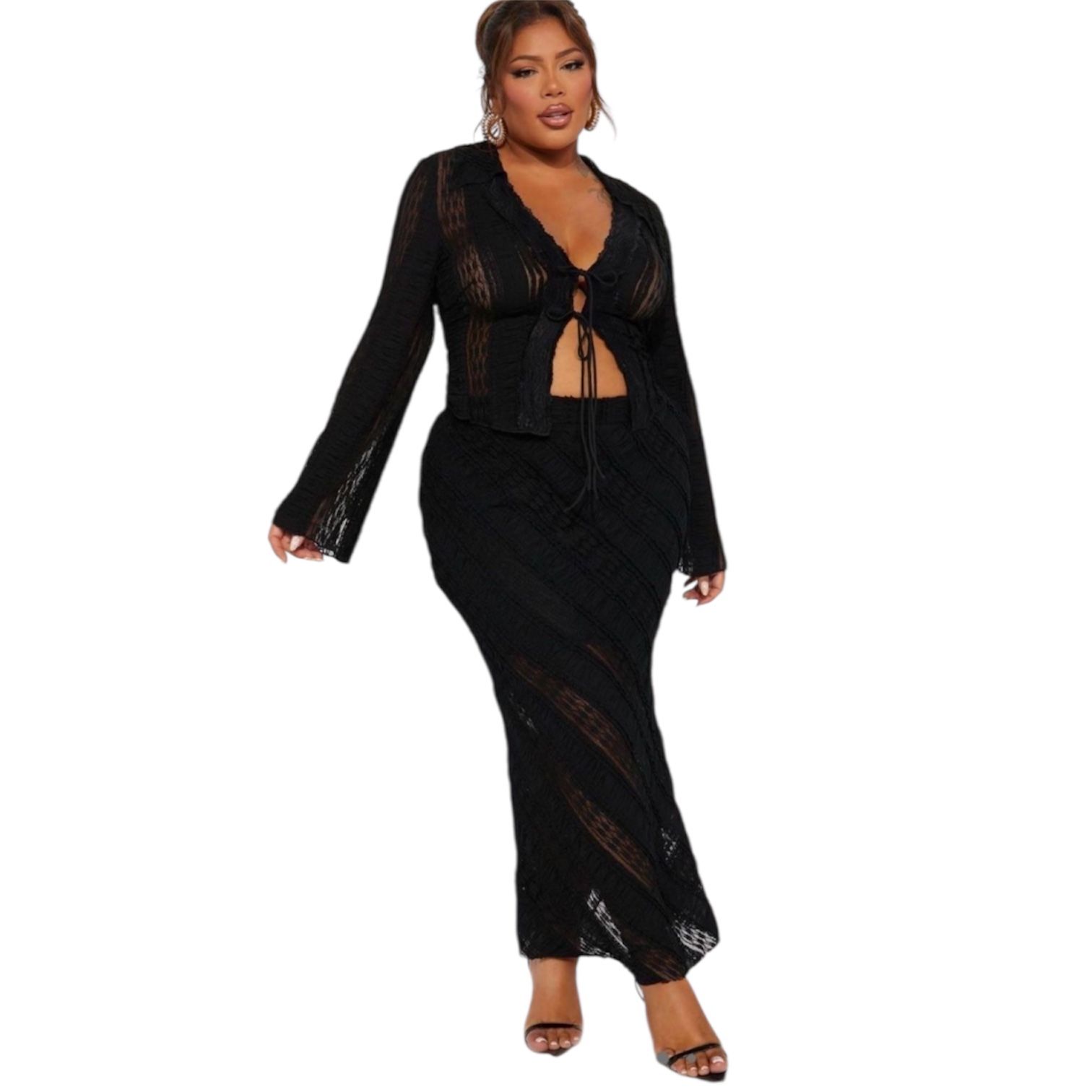 Fashion Nova Lace Skirt Set - Black Size 2X