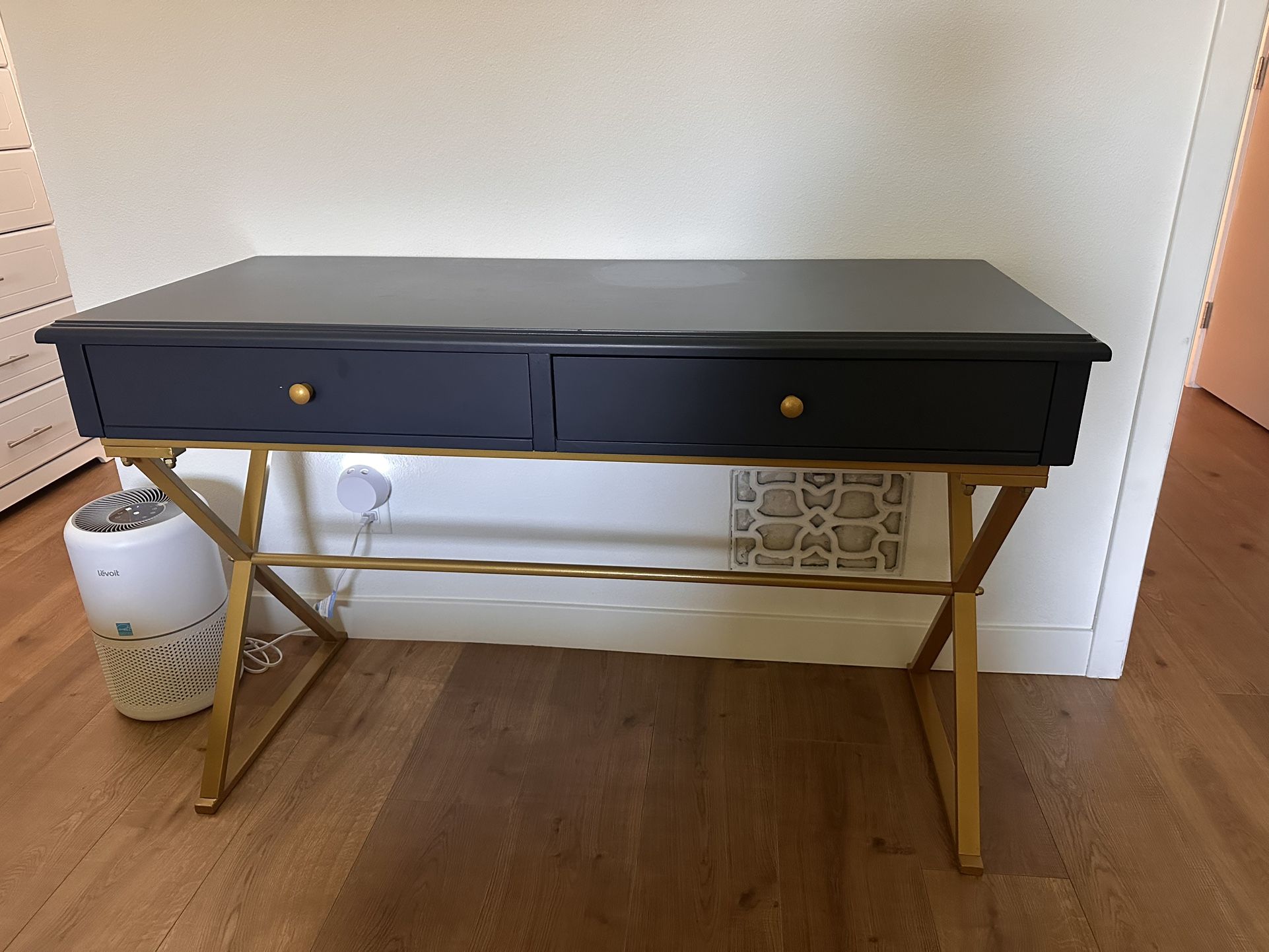 Desk Navy Blue with Gold Legs