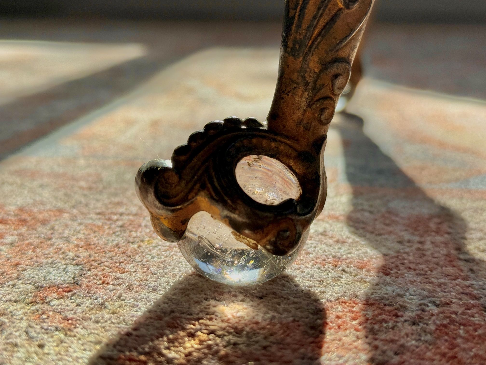 1900’s Victorian Mahogany Stool w/ Brass Claw Feet on Glass Ball