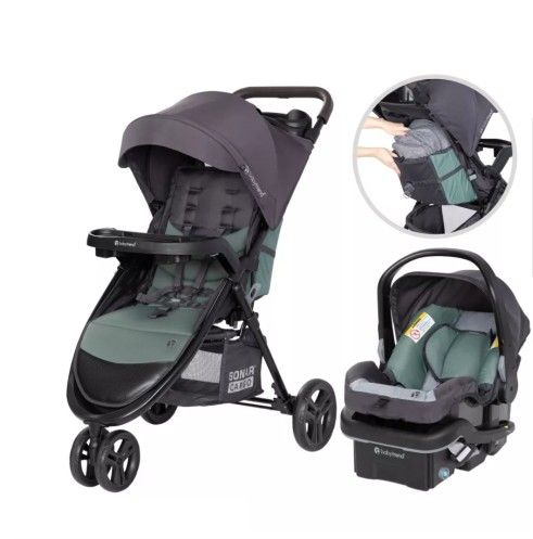 Sonar Cargo 3-Wheel Travel System with EZ-Lift-Desert Sage Baby Trend 3-Wheel Stroller and Car Seat Combo with Optimal Storage. Very good condition.