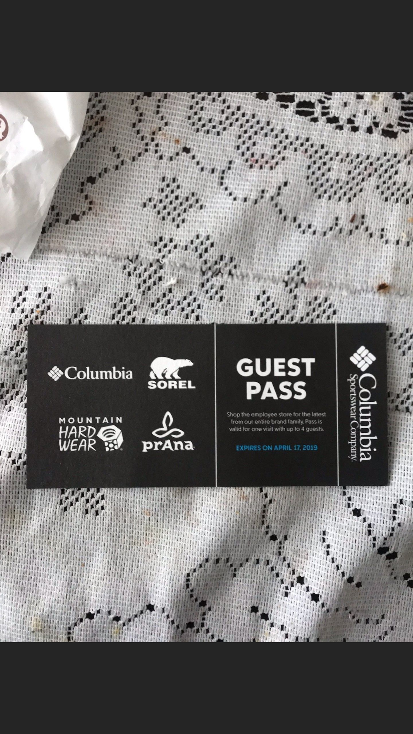Columbia Sportswear Employee Store Pass for Sale in Happy Valley