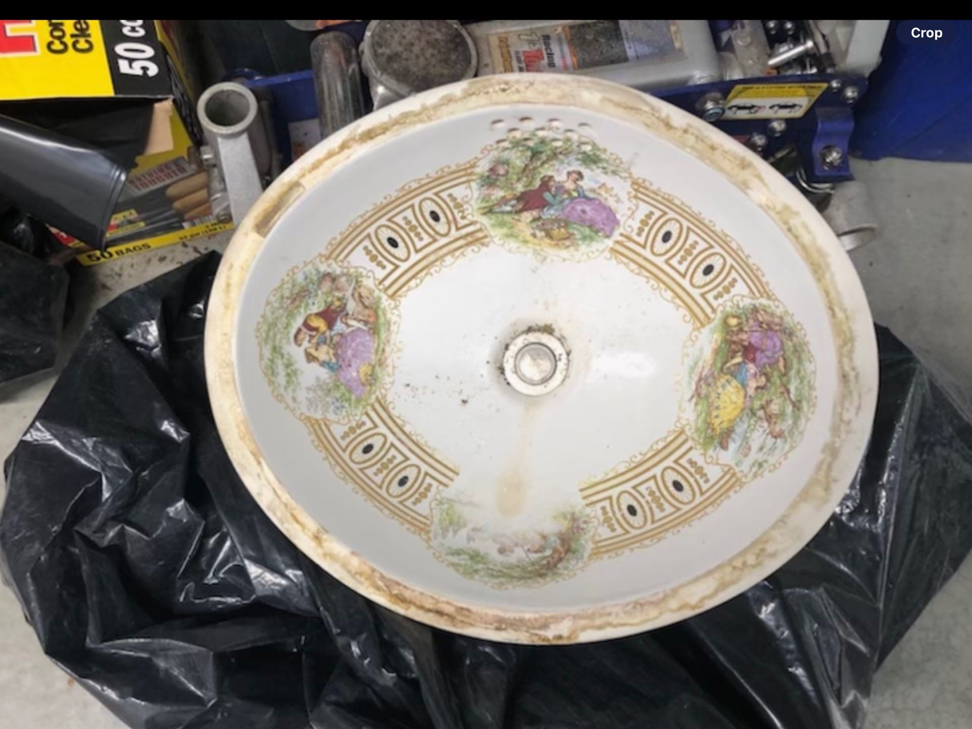 Vintage Oval Sink Cesame Italian Hand-painted  Pre-owned