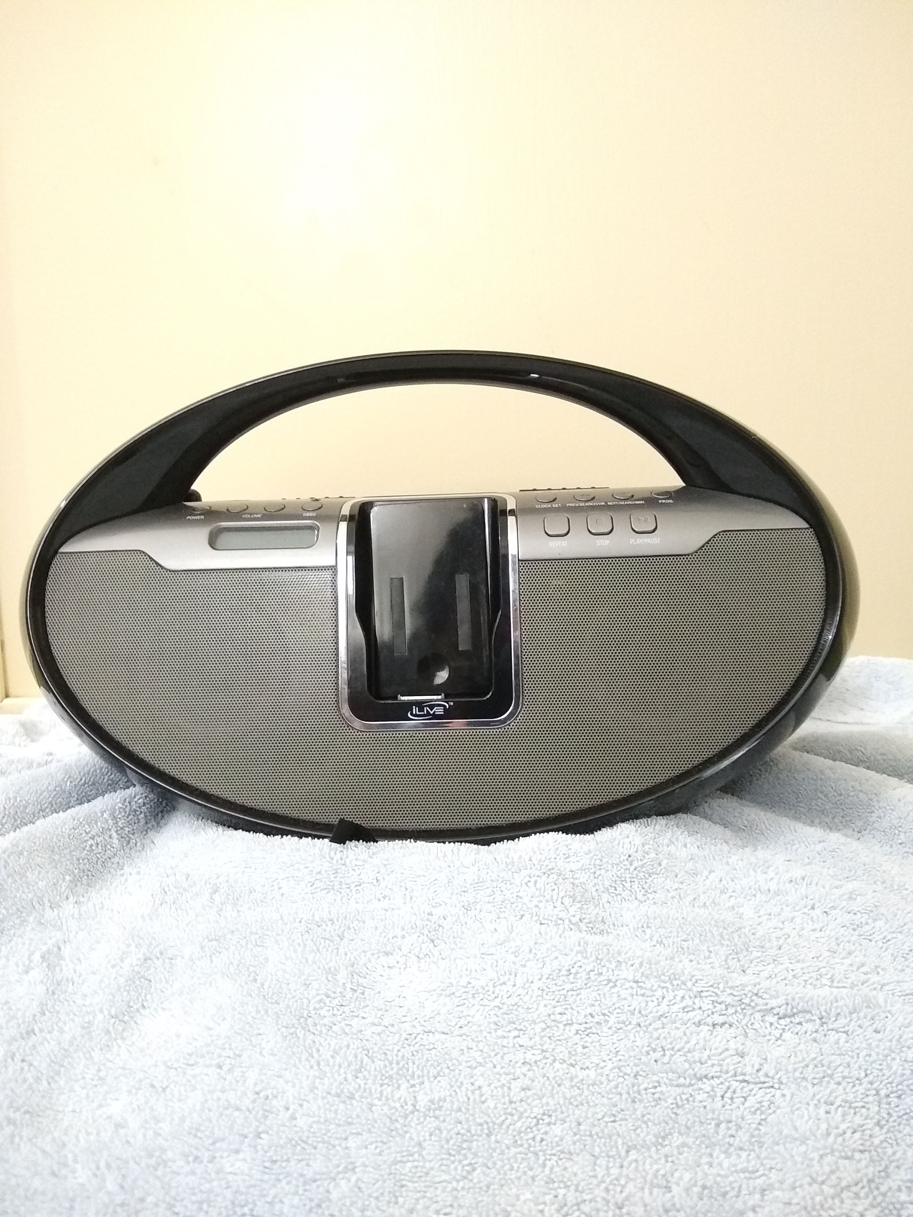 ILive Portable Boombox Radio, iPod dock, and CD player