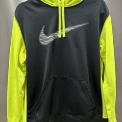 Nike Hoodie Mens Therma Fit Sweatshirt Yellow Black Swoosh Logo