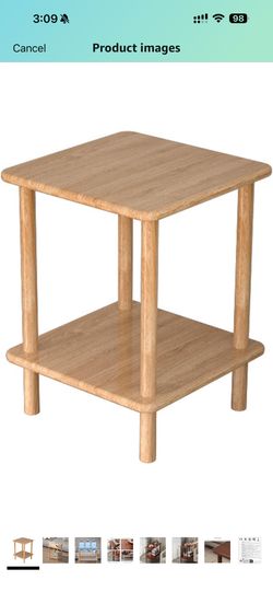 2 Tier Rubber Wood Round Side Table - Solid Wood End Table - Modern Sofa Table Small Bedside Table Nightstand for Living Room Bedroom and Small Spaces