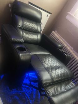 Black Faux Leather Home Theater Power Recliner with LED Lighting