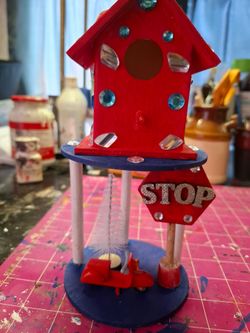 Red birdhouse decor.