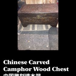 Chinese Hand Carved Camphor Wood Chest