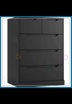 Dresser for Bedroom, Vertical Chest of 5 Drawers Handleless Wood Storage Cabinet