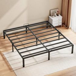 Queen Bed Frame, 18 Inch Heavy Duty Steel Platform with Mattress Anti-Slip Rods, Bed Frame with Underneath Storage Space, No Box Spring Need