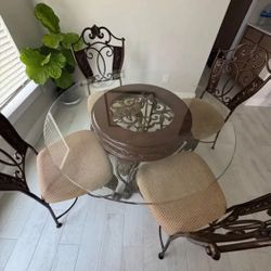 🍽️ Glass Top Dining Table with 4 Ornate Chairs✨