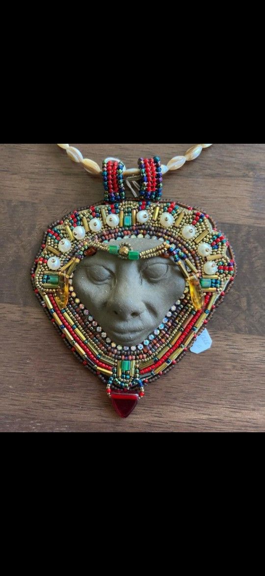 ONE OF A KIND Hand Beaded Pendant 4"x3"