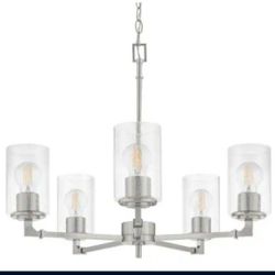 Luxury Chandelier 5 -Light Brushed Nickel  with Clear Seeded Glass
