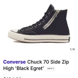 msrp$185, Converse genuine leather Chuck 70 Side Zip High 'Black Egret'