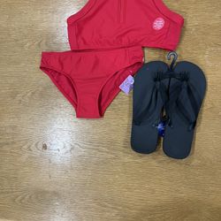 Red Bikini  Top And Bottoms Size 12