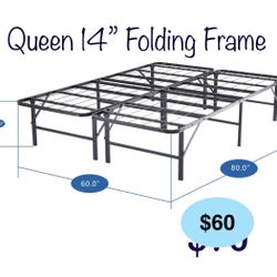 14” Foldable Queen Size Metal Bed Frame , Mattress not Included   Queen Size Heavy Duty Foldable Bed Frame Folding Bed Frame with Steel Metal Slats Ma