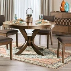 Brand New Walnut & Brown 5pc Formal Dining Table Set 