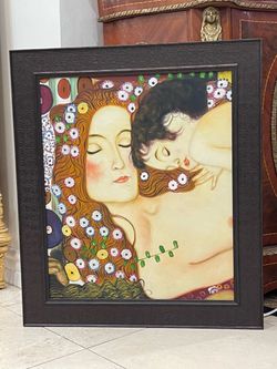 Beautiful Painting Oil on Canvas Reproduction Mother & Child Inspired by Gustav Klimt 1905🌷