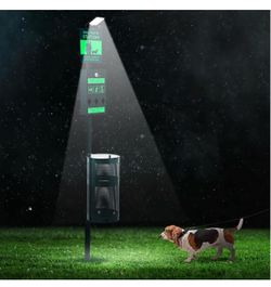 Dog Waste Station with Solar Panels Outdoor Light Up at Night,Galvanized Steel Dog Trash Bin Dispenser,