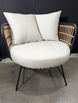 Modern Rattan Woven Lounge Chair with Cream Cushions