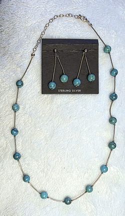 vintage sterling silver liquid and necklace with turquoise beads With Matching Earrings