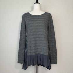 a’reve Wool Blend Gray Ruffle Lace Hemline Tunic Top