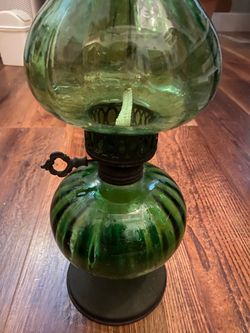Vintage Green Glass Oil Lamp