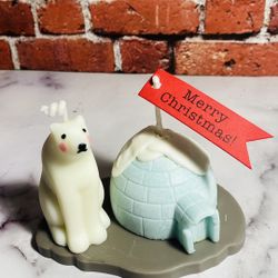 Holiday Candles Cute Polar Bears And Igloo 