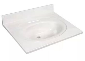 New Design House 25x19 Cultured Marble Bowl Vanity Top Sink Integrated Backsplash 4” Centerset