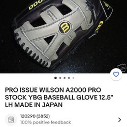 WILSON A2000 Pro-stock Ybg Outfield Baseball Glove 12.5"