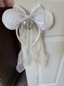 Disney Minnie Mouse Bridal Ears Headband with Veil “And They Lived Happily Ever After”