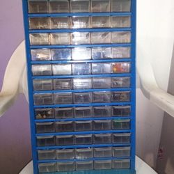 Vintage Organizer Blue Metal 60 Plastic Drawer Storage