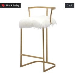 Beautiful Faux Fur/Gold Bar/Vanity Stool