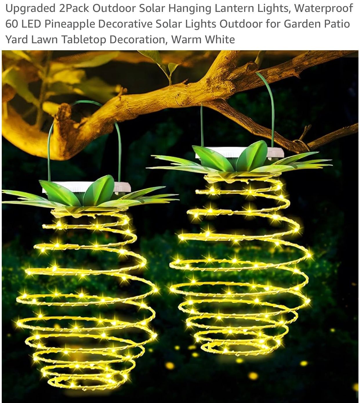 Upgraded 2Pack Outdoor Solar Hanging Lantern Lights, Waterproof 60 LED Pineapple Decorative Solar Lights Outdoor for Garden Patio Yard Lawn Tabletop D